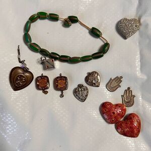Jewelry lot for rehab; charms, Venetian watermelon beads, hearts, bangles